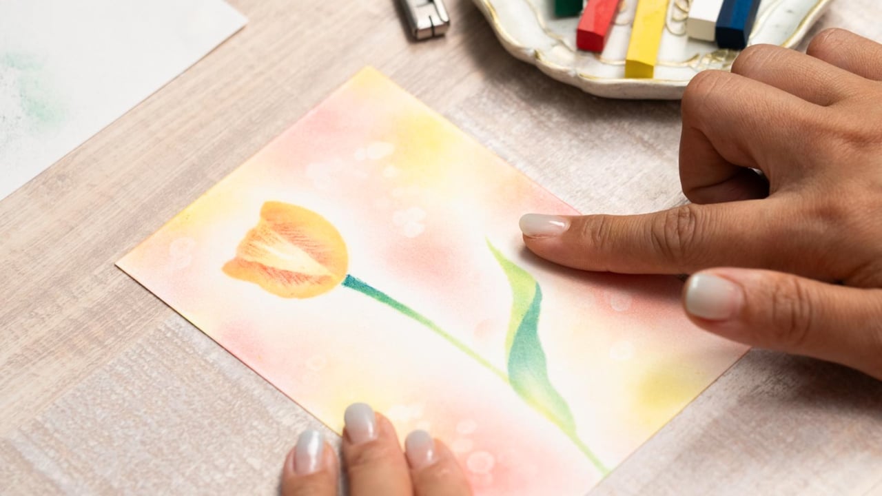 指で描く きれいな花のパステルアート