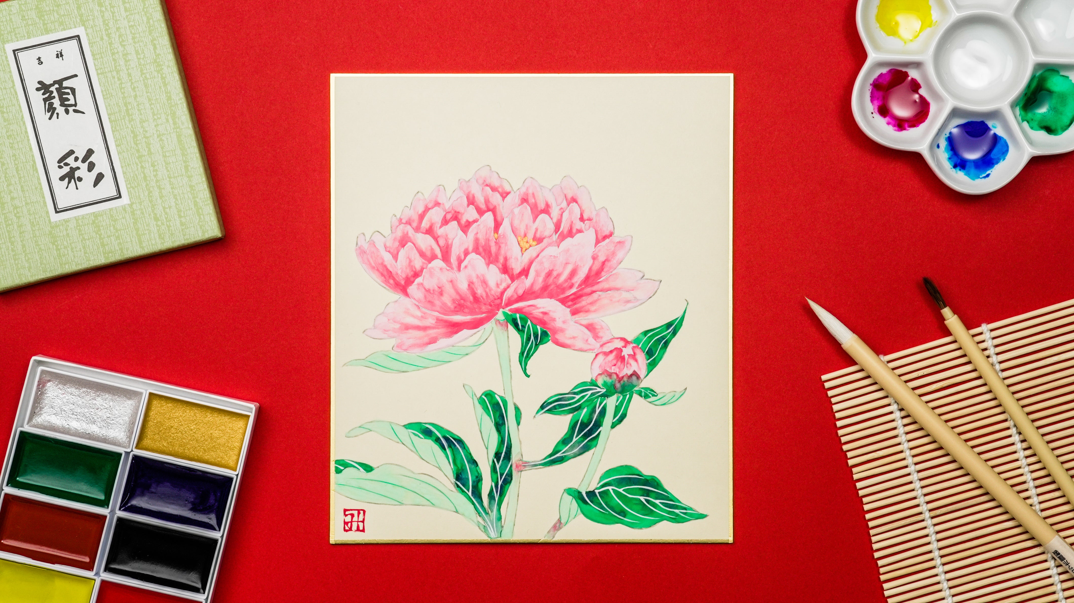 コスメを彩色に使用した日本画① はじめての日本画〜顔彩で芍薬の花を描こう〜 – Lakit